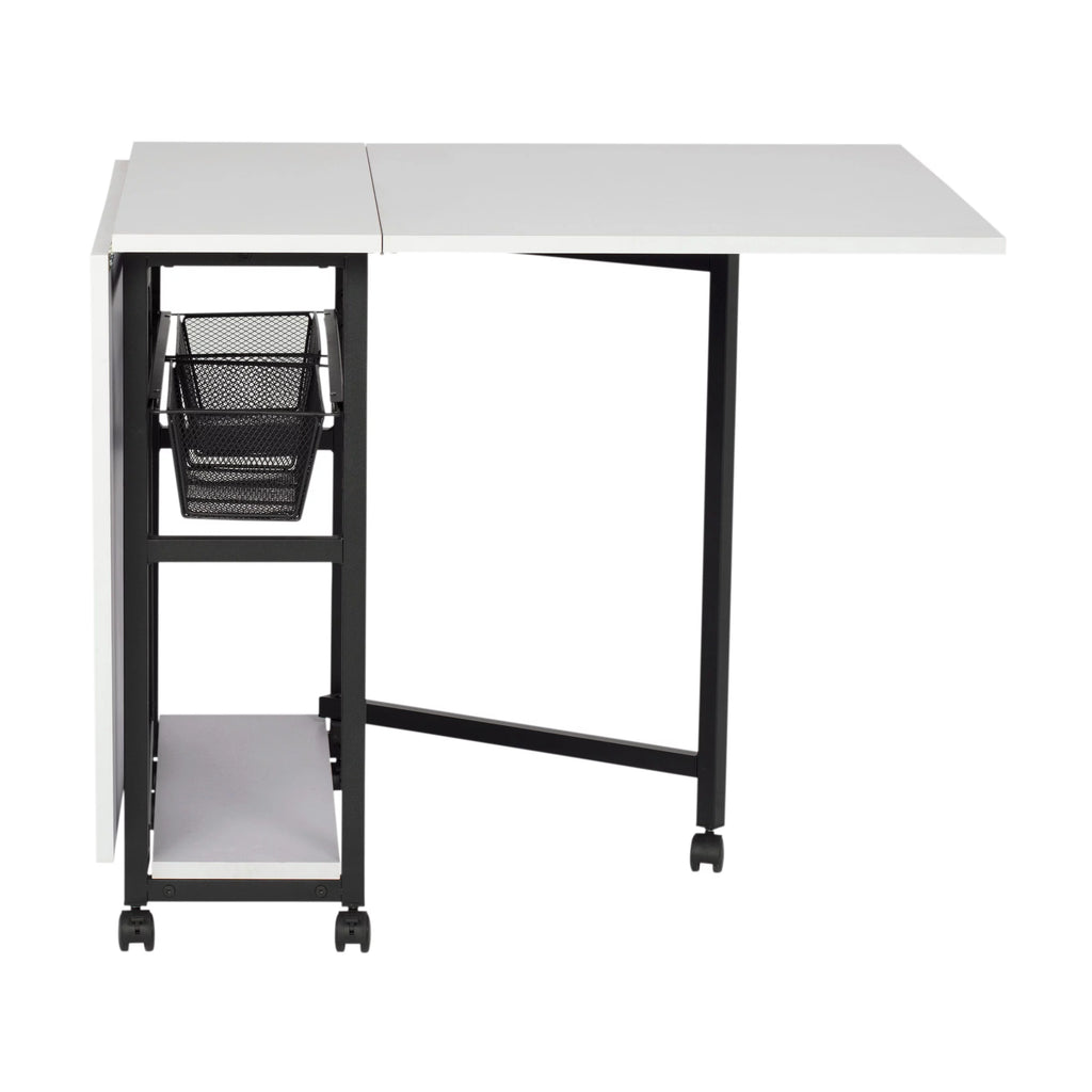 Charcoal White Mobile Fabric Cutting Table with Storage 30" H P7816