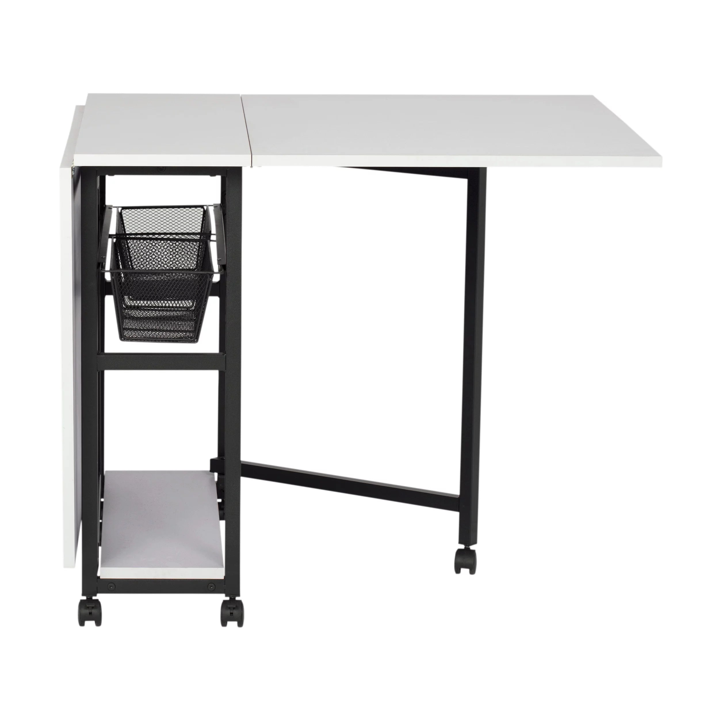 Charcoal White Mobile Fabric Cutting Table with Storage 30" H P7816