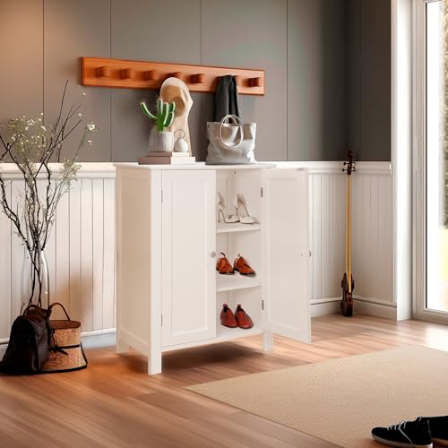 Gray Wooden Floor Storage Cabinet with Double Door and Adjustable Shelf J405