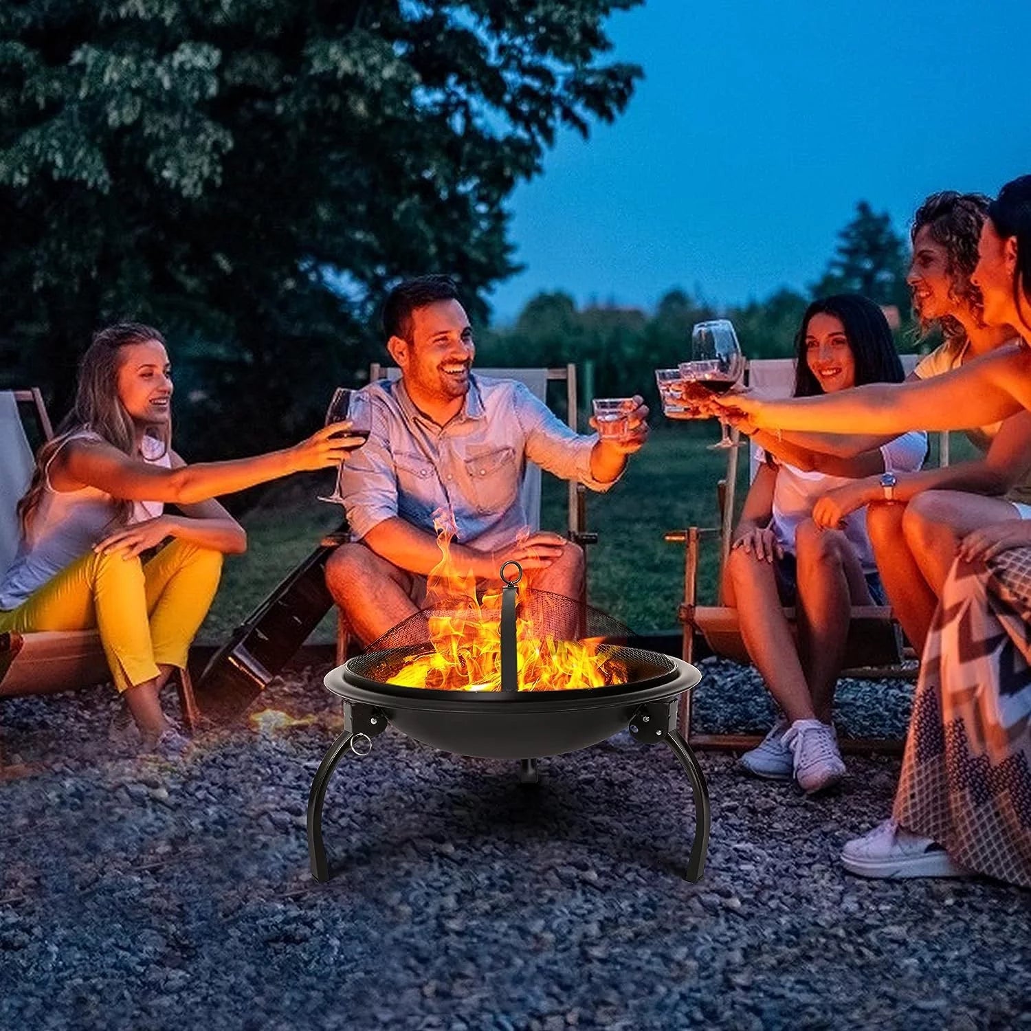 22" Foldable Mini Fire Pit with Mesh Spark Screen D19331