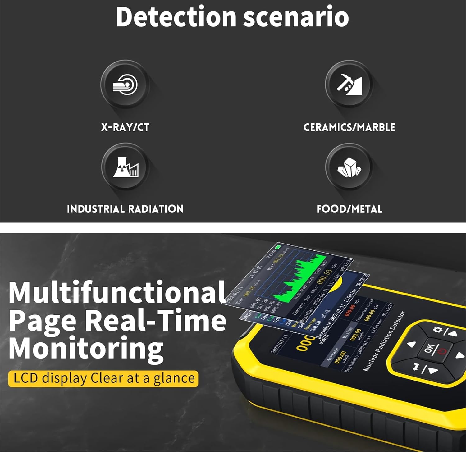 Rechargeable Handheld Beta Gamma X-ray Radiation Detector with LCD Display K521