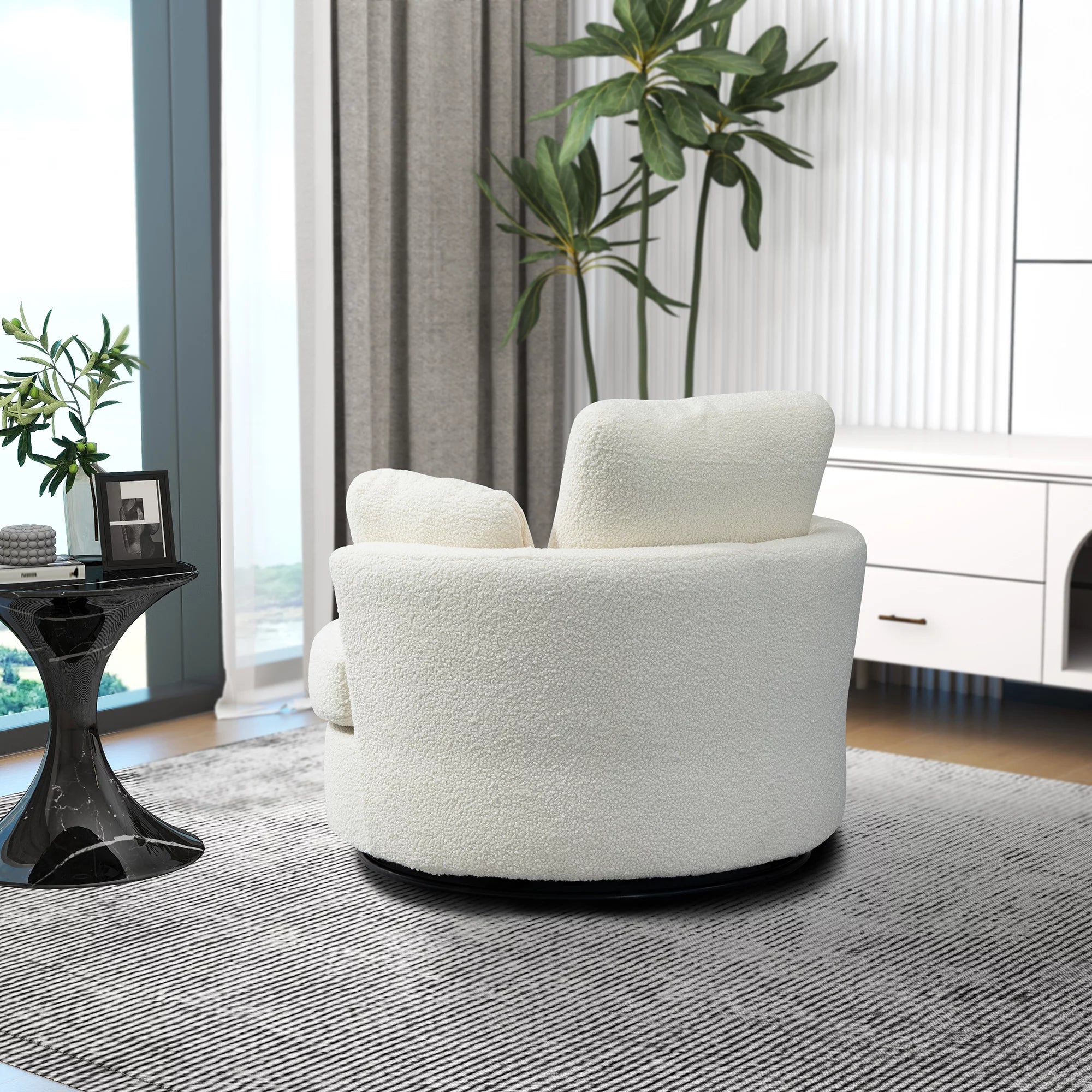 Ivory Boucle Oversized Swivel Accent Barrel Chair R36950