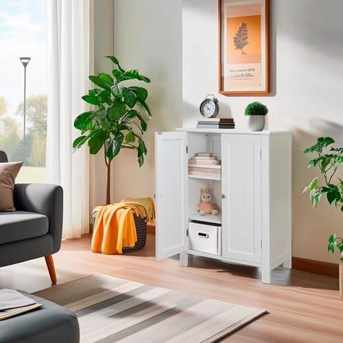 Gray Wooden Floor Storage Cabinet with Double Door and Adjustable Shelf J405