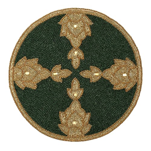 Green Gold Beaded Placemat 13 Inch Round X187