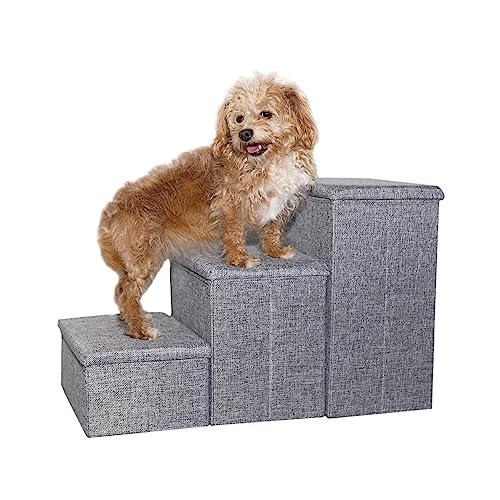 Collapsible Adjustable Pet Stairs with Storage (Grey) V586366