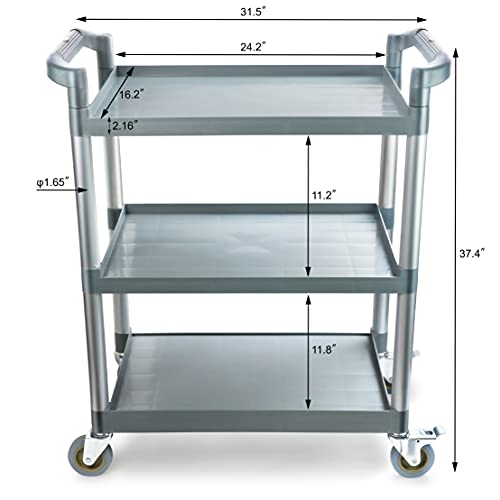 250-Pound Plastic 3-Tier Utility Bus Cart with Locking Casters, Black C822