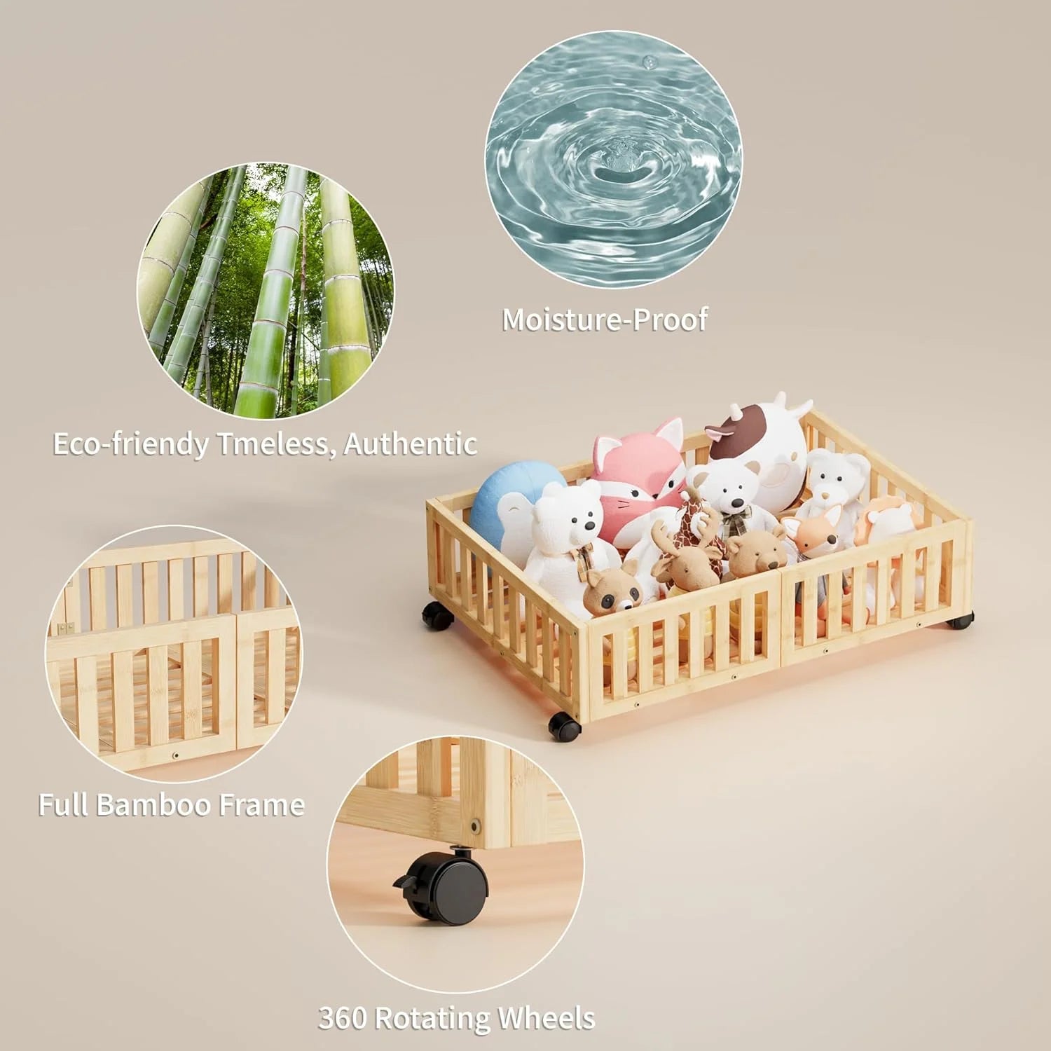 Bamboo Under Bed Storage with Wheels (2-Pack) Rolling Shoe Organizer Box S3944