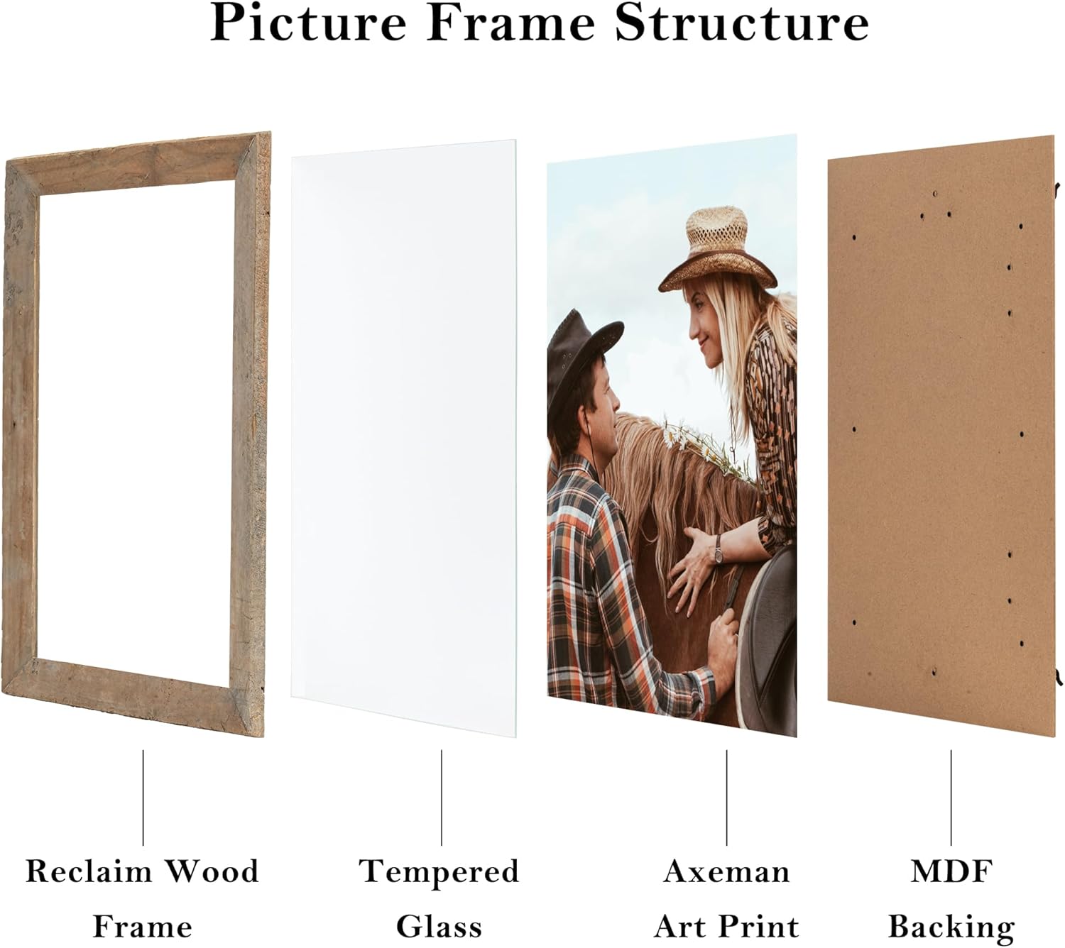 100% Reclaimed Wood Picture Frame 8x10 with Tempered Glass K5726