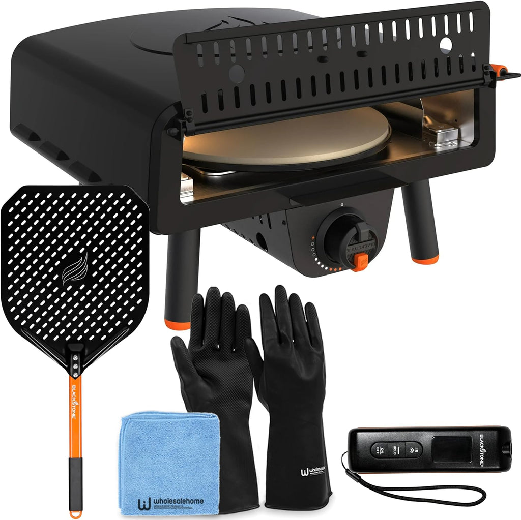 13" Rotating Stone Pizza Oven with Thermometer, Peel, Gloves & Cloth R84762
