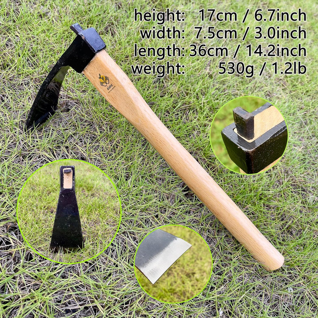 14 Inch Wide Japanese Carbon Steel Garden Hoe with Oak Wooden Handle I88542