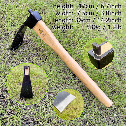 14 Inch Wide Japanese Carbon Steel Garden Hoe with Oak Wooden Handle I88542