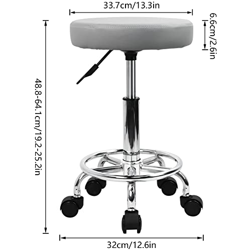 Pink PU Leather Rolling Stool with Foot Rest F7244