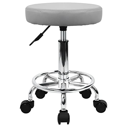 Pink PU Leather Rolling Stool with Foot Rest F7244