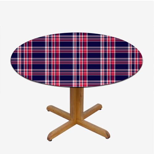 Multicolor Elastic Fitted Round Tablecloth Plaid Fits 45"-50" Diameter Tables R961847