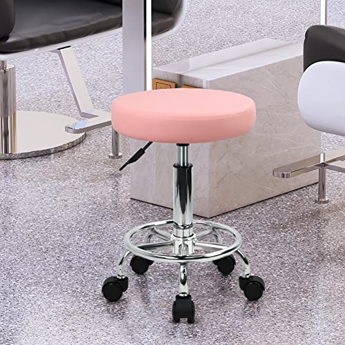 Pink PU Leather Rolling Stool with Foot Rest F7244