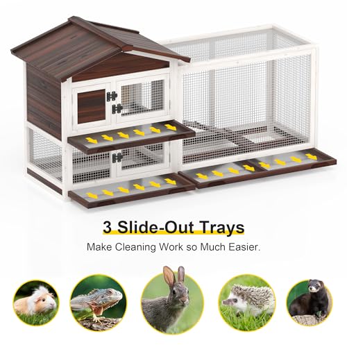2 Story Wooden Rabbit Hutch with 3 Removable Tray T339732
