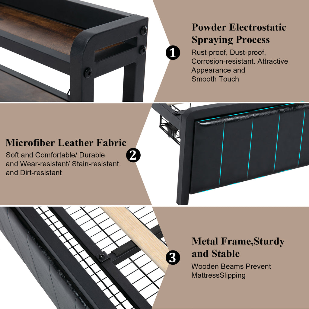 Black Full Bed Frame with Storage Headboard and Drawers O4591