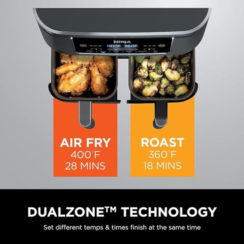 10 Quart DualZone XL 2-Basket Air Fryer, Grey Q856448