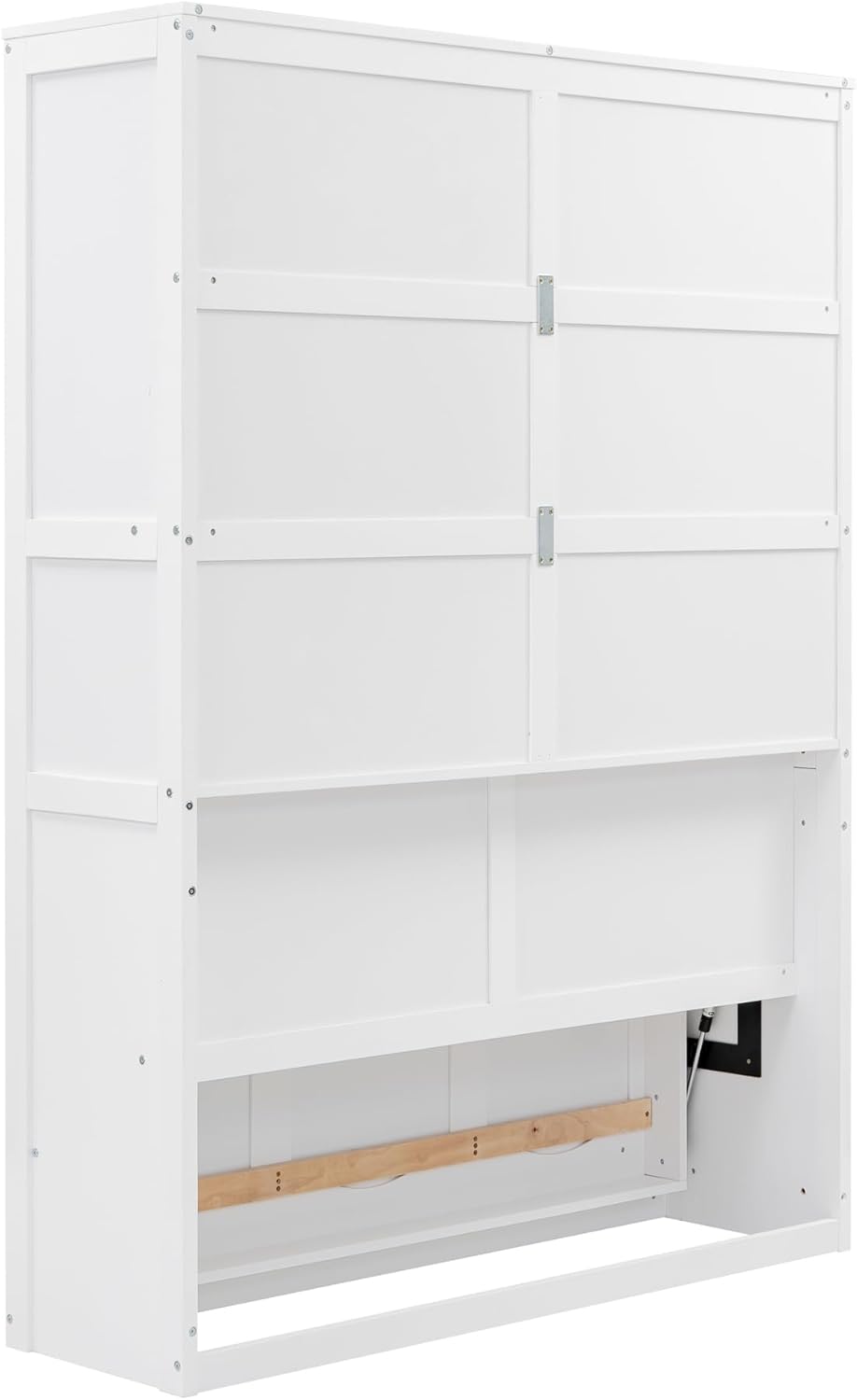 White Full Size Murphy Frame with Cabinet Drawers and Storage Shelves O3218