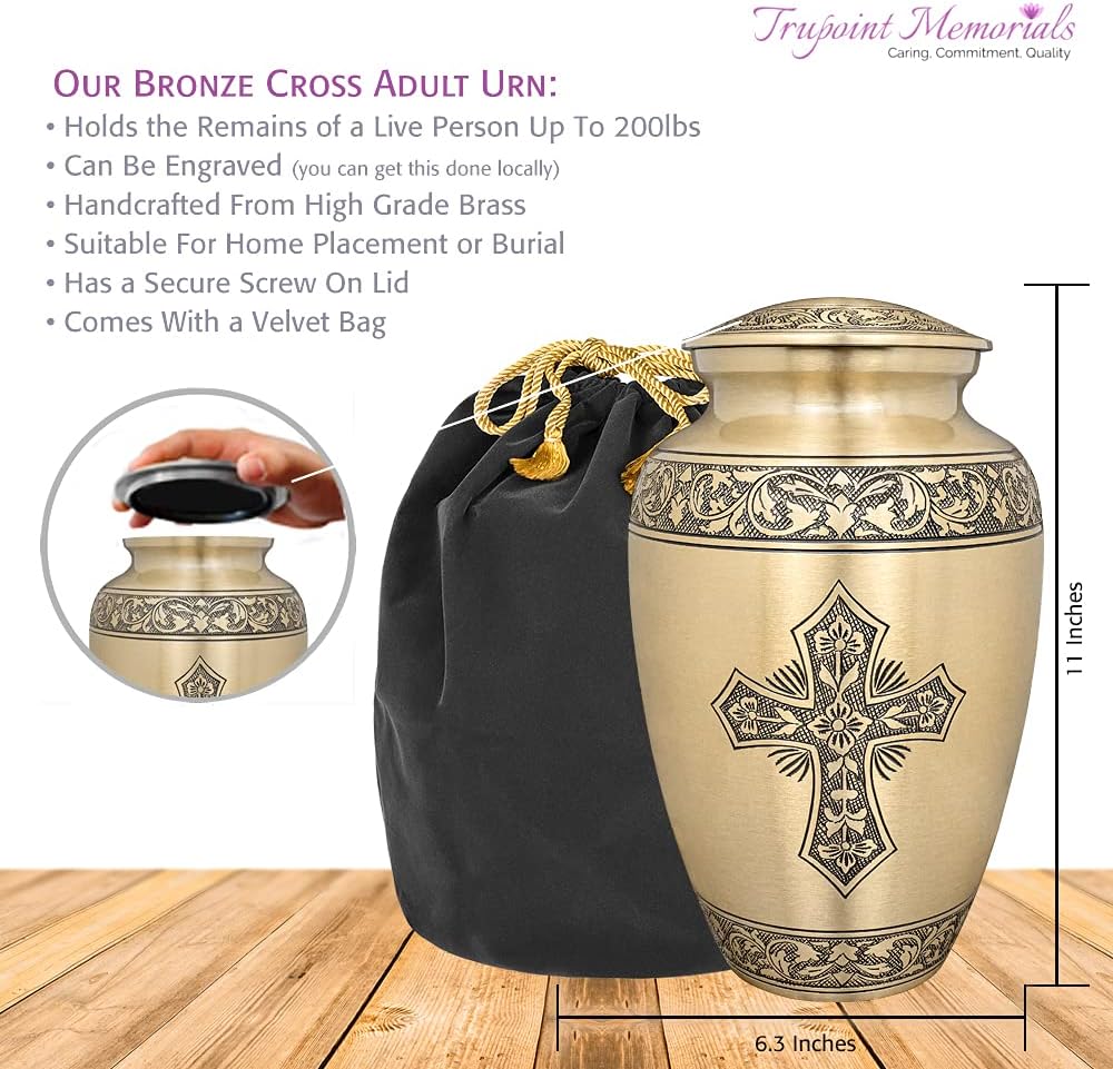 Cremation Urns, 0.75 Lbs., 2.75" x 1.75", Cross Bronze P513