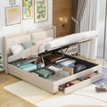 Queen Size Upholstered Platform Bed with Underbed Storage and 2 Drawers Beige B77161