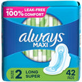 Size 2 Long Super Absorbency Unscented Maxi Pads with Wings, 42 Count P8411
