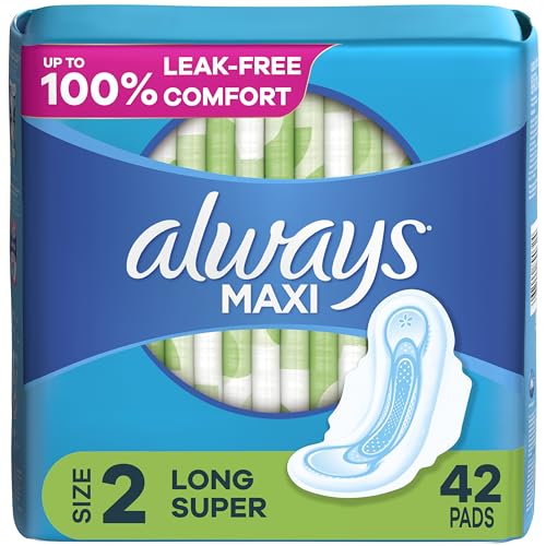 Size 2 Long Super Absorbency Unscented Maxi Pads with Wings, 42 Count P8411
