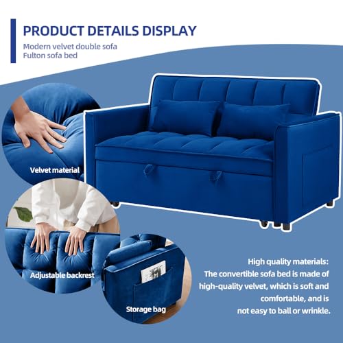3-In-1 Velvet Sleeper Sofa with Storage Bag & Pillow O97356