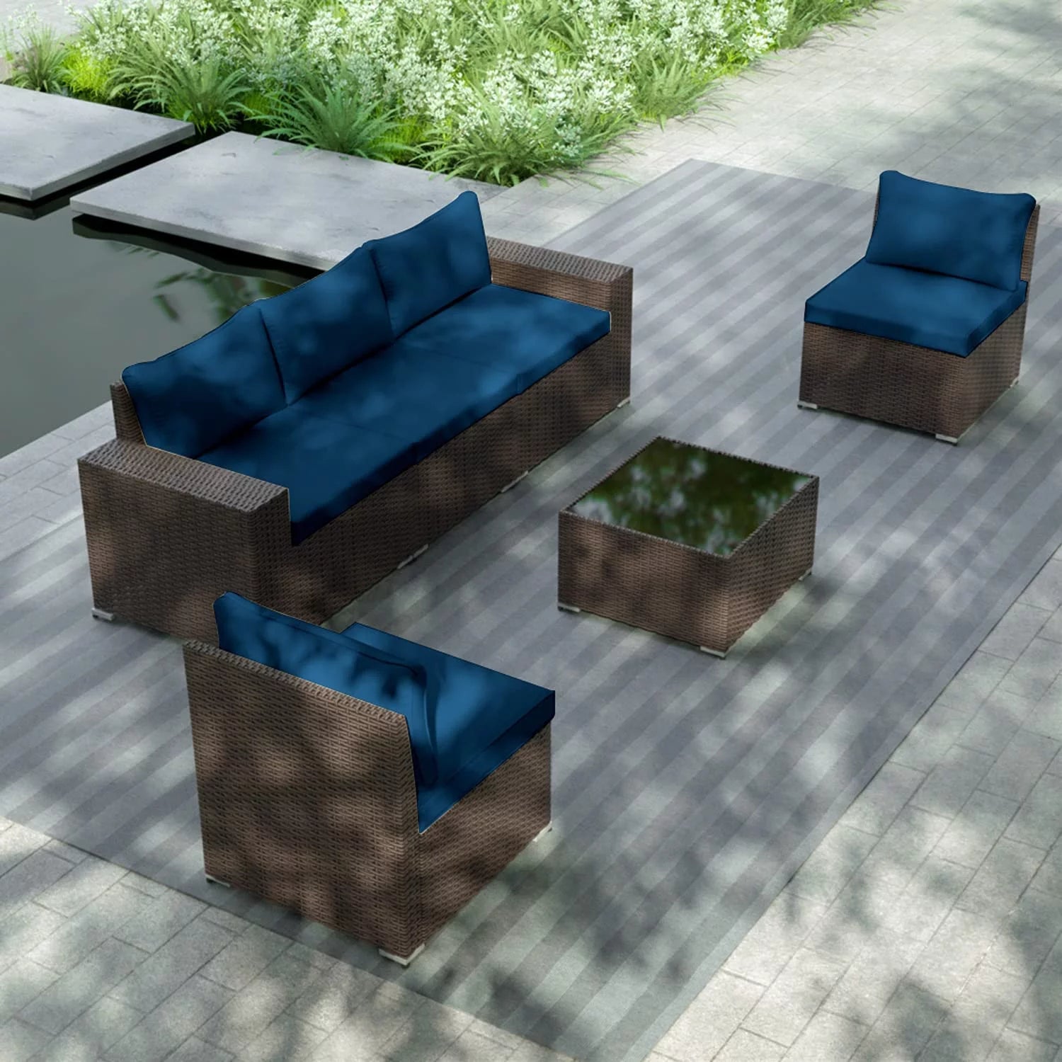 6 Pieces PE Wicker Outdoor Patio Sectional Sofa Set J199171
