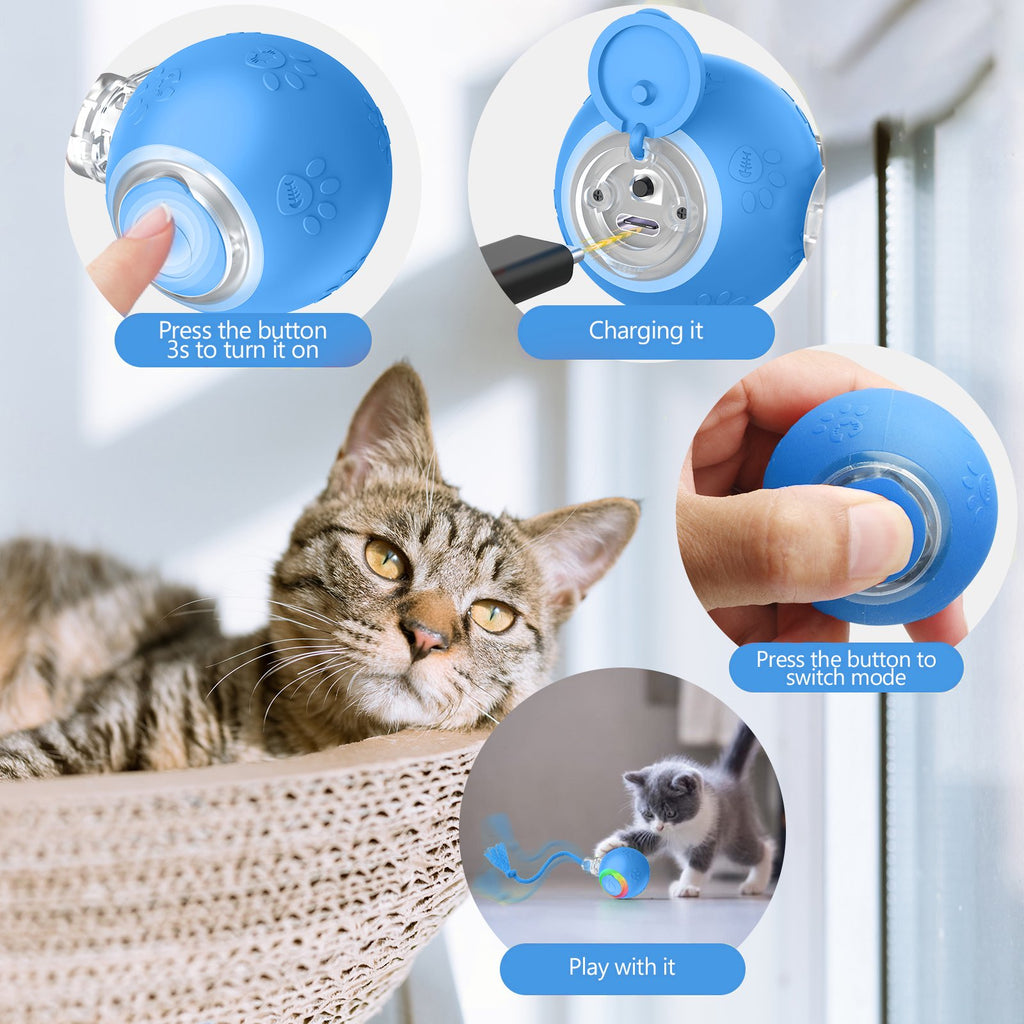 Blue Motion-Activated Rolling Cat Toy with Tail U88332