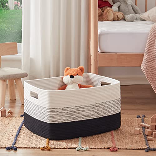 Large Gradient Blue Rectangle Woven Blanket Basket with Handle W81327