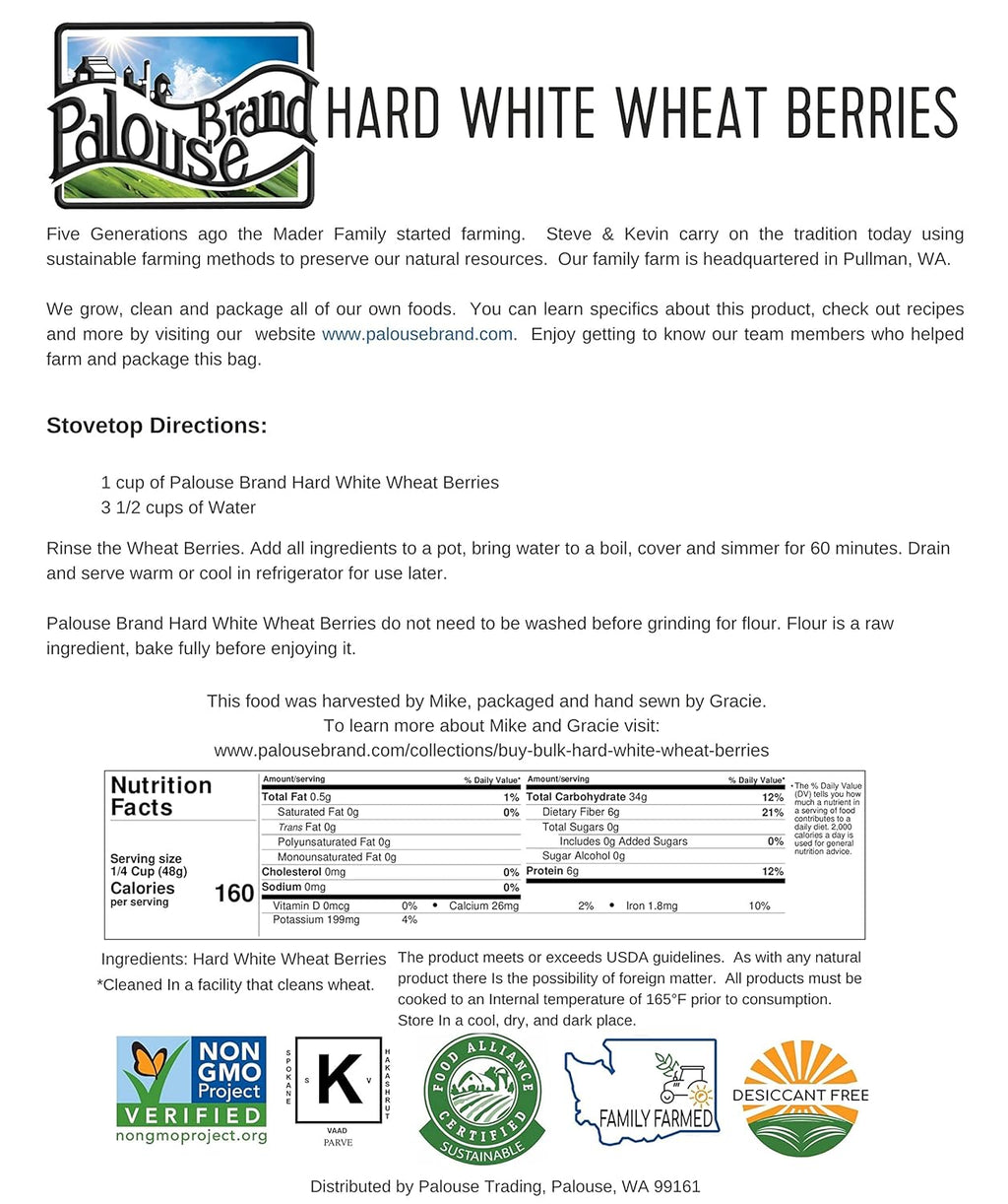 3-4 LB Kraft Bags (12 LBS total) Hard White Wheat Berries D553070