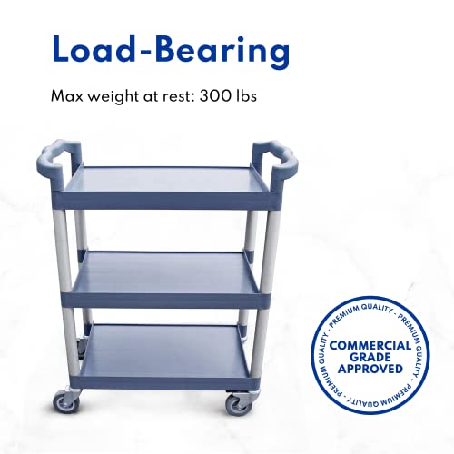 250-Pound Plastic 3-Tier Utility Bus Cart with Locking Casters, Black C822