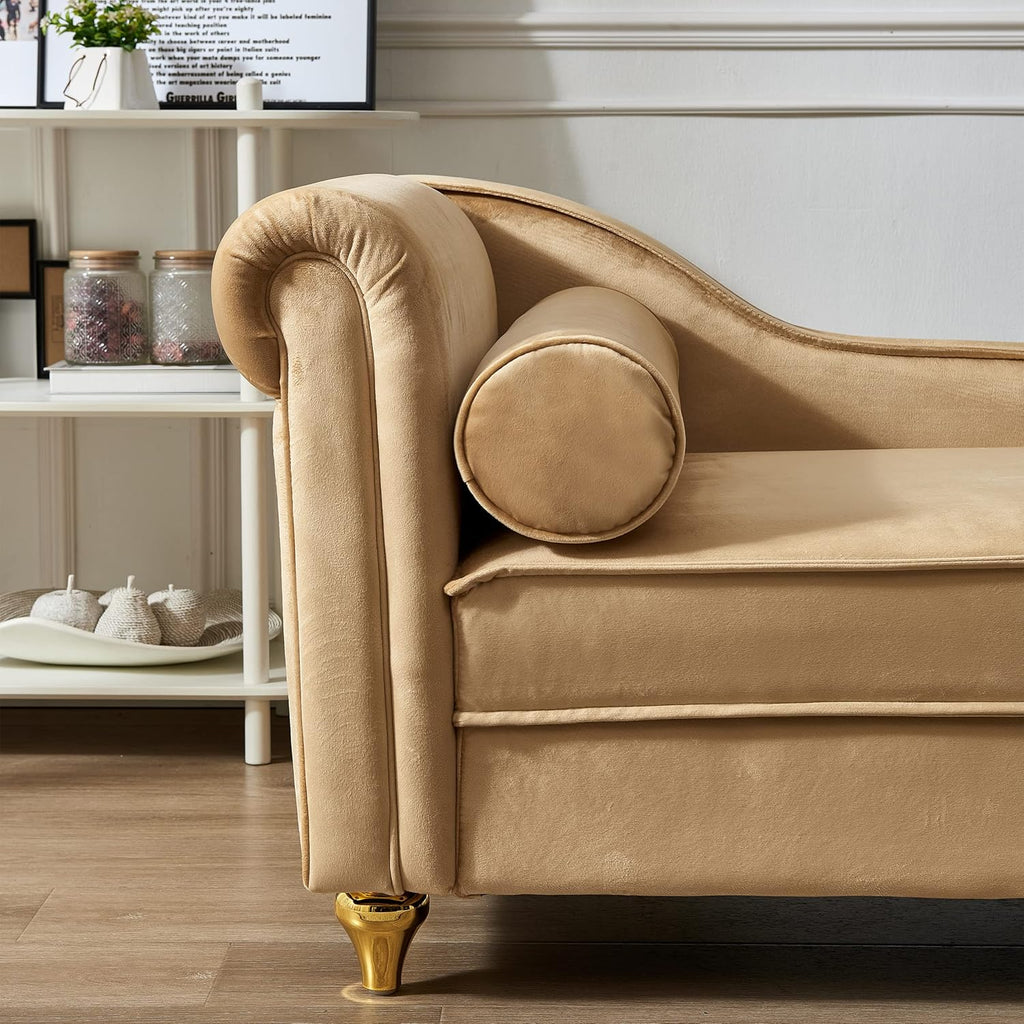Khaki Velvet Upholstery Chaise Lounge Chair with Storage Z25268