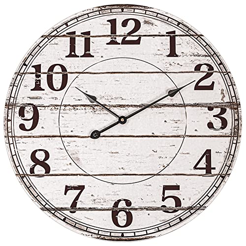 White Rustic Round Wooden Wall Clock T937697