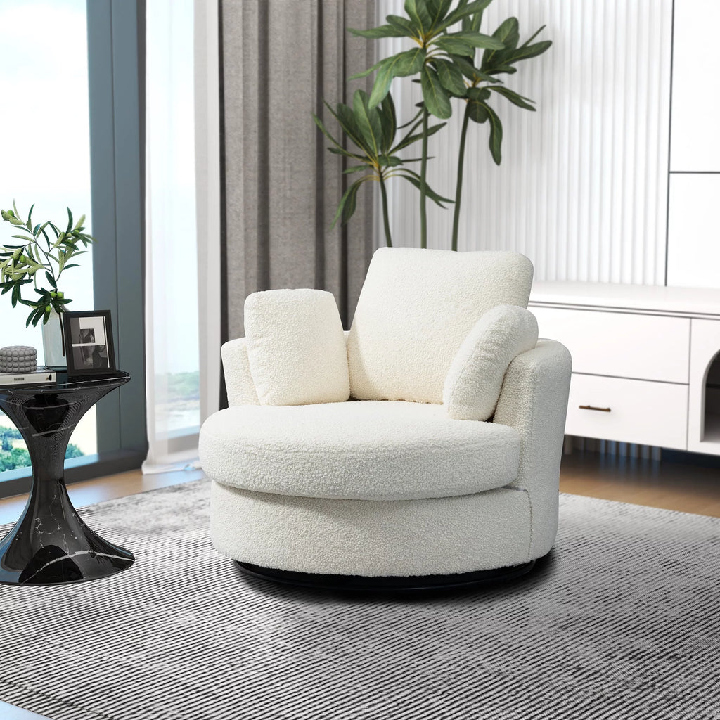 Ivory Boucle Oversized Swivel Accent Barrel Chair R36950