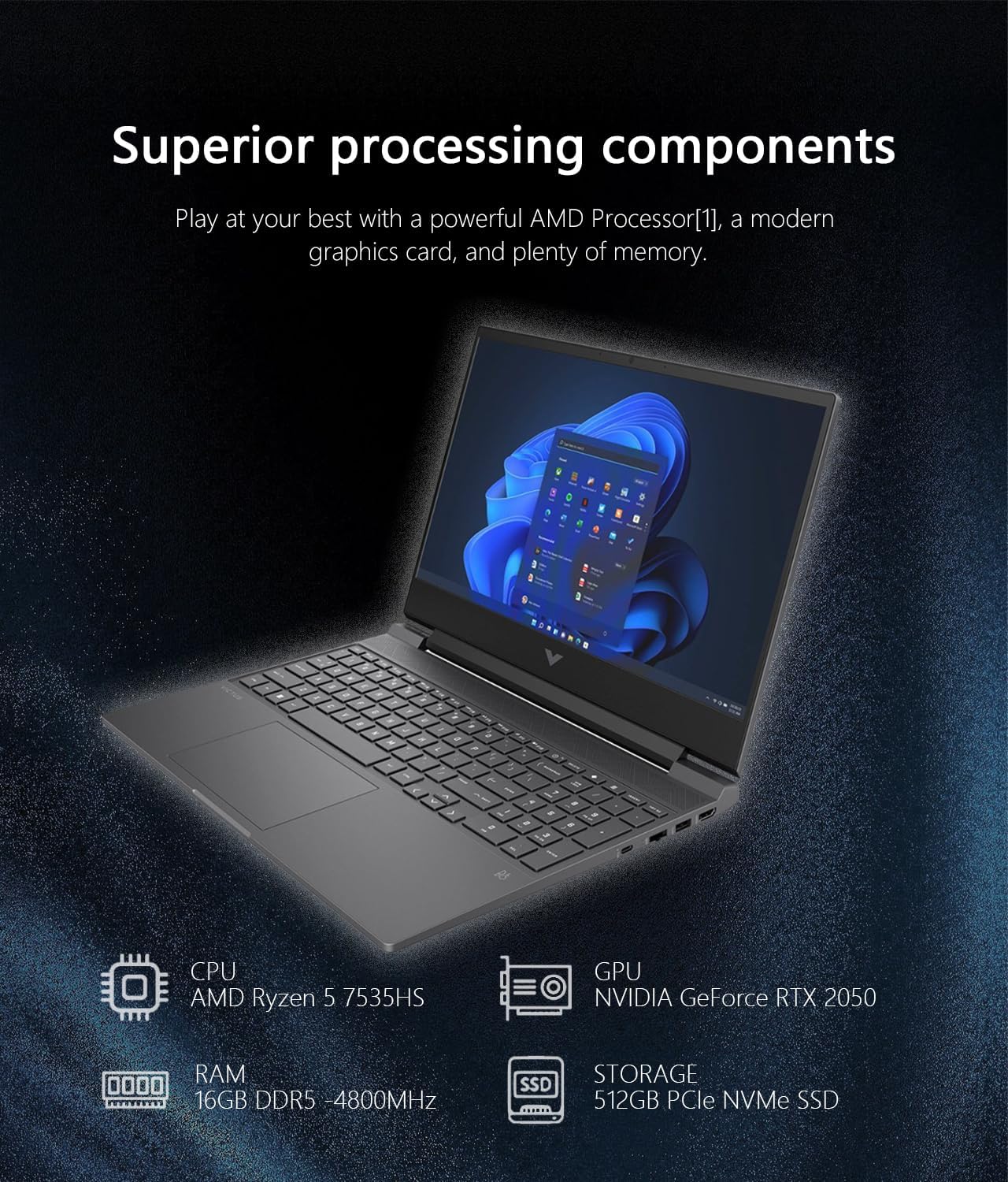15.6" Full HD 144Hz Gaming Laptop, AMD Ryzen 5 7535HS, 16GB Memory, NVIDIA GeForce RTX 2050, 512GB SSD, Mica Silver Q879