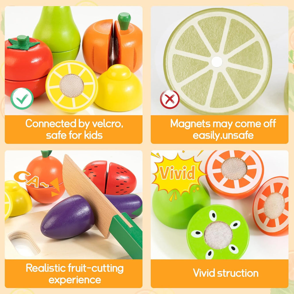 Velcro Fruit and Veggies Cutting Set Wooden Play Food S328