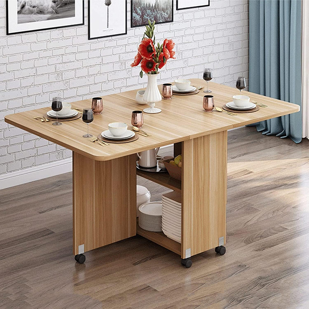 Expandable Rectangle Wood Drop Leaf Dining Table with 6 Wheels H286