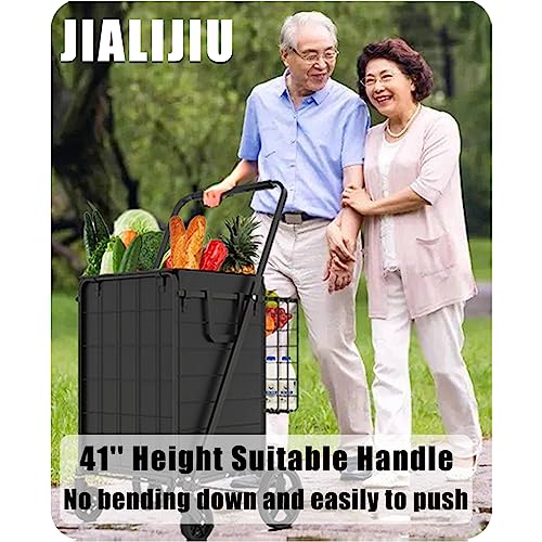 Heavy Duty Folding Shopping Cart with Double Basket, 360° Swivel Wheels, Waterproof Bag C887800
