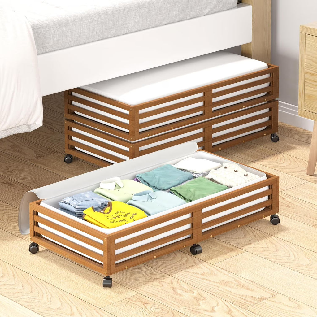 Bamboo Under Bed Storage Containers with Wheels 2 Packs U533944