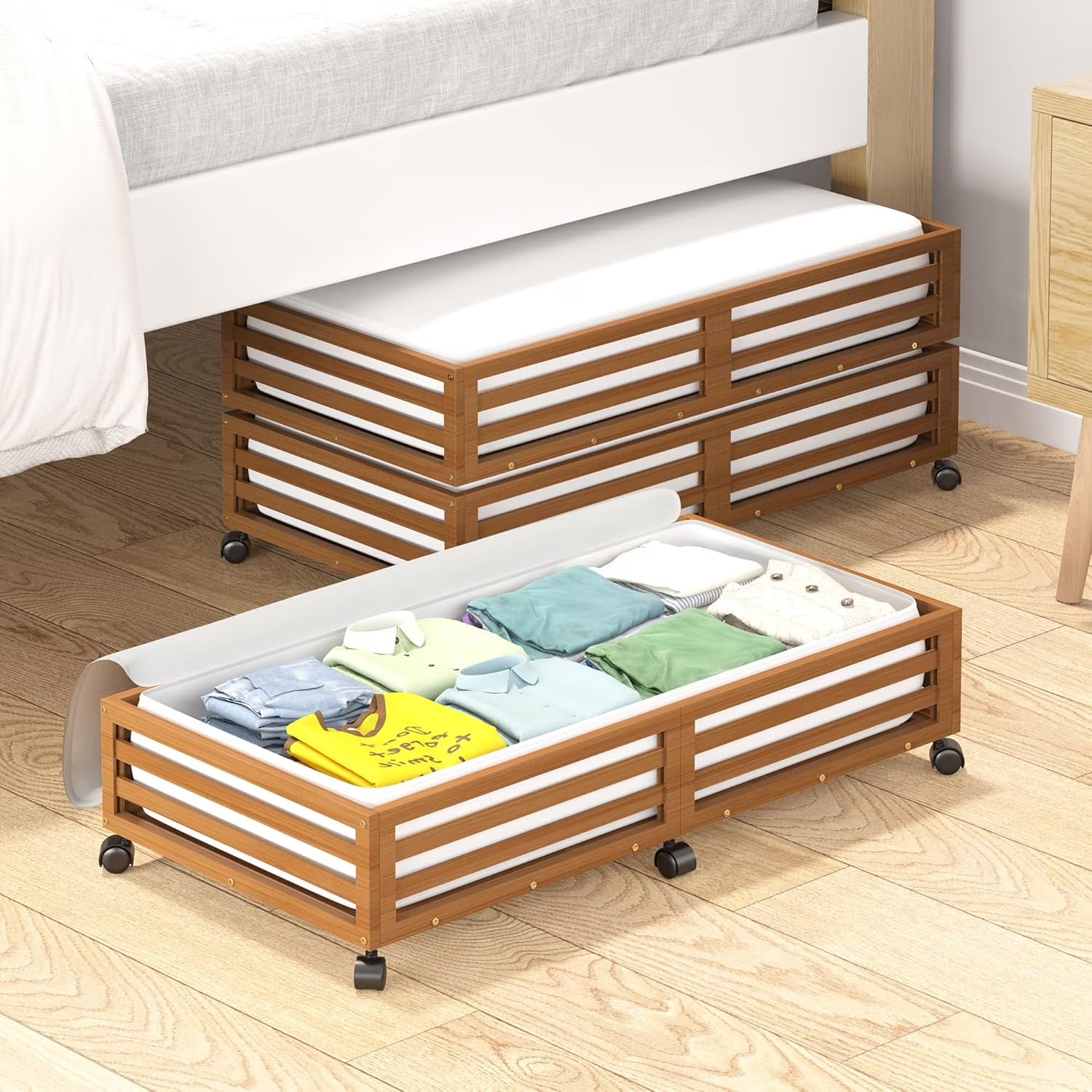 Bamboo Under Bed Storage Containers with Wheels 2 Packs U533944