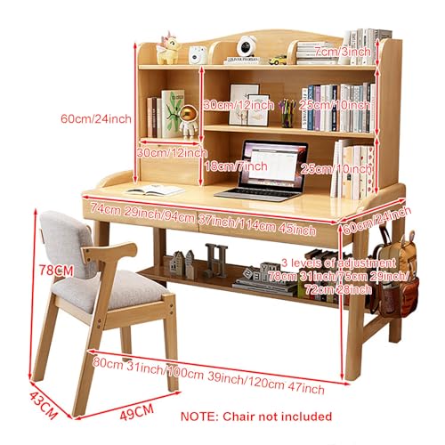 White Solid Wood Writing Desk with Drawers and Shelf V9541
