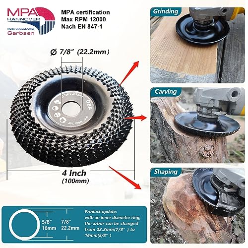 3Pcs 4 Inch Wood Carving disc for Angle Grinders with 7/8” Arbor U196
