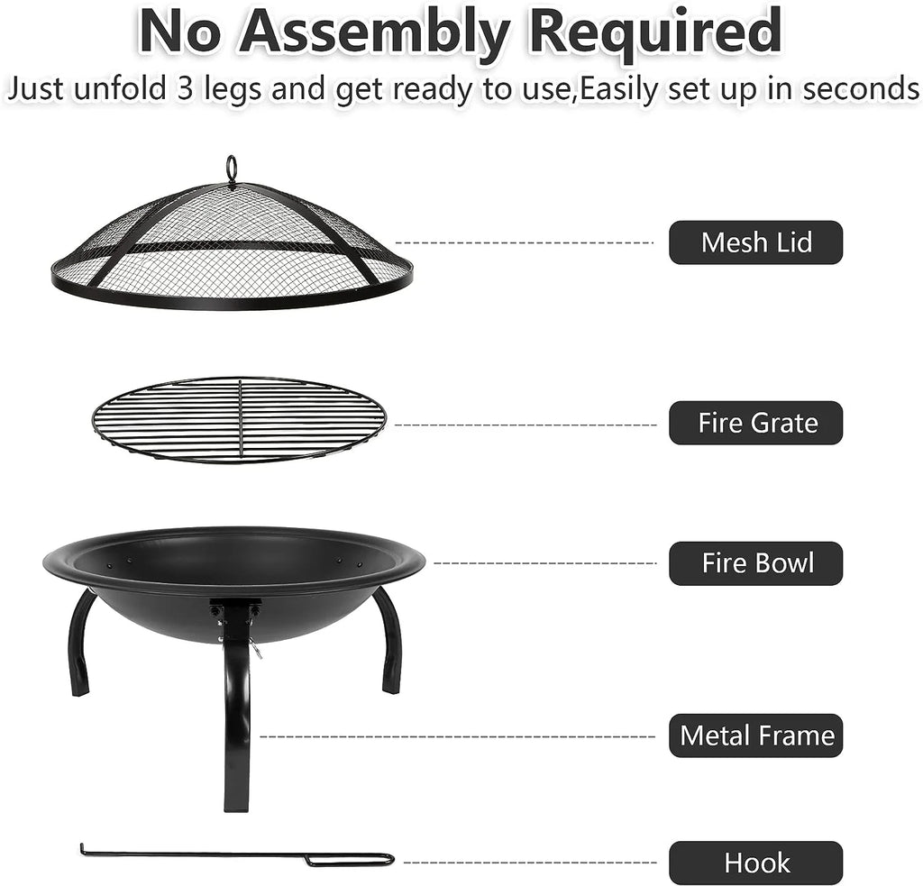 22" Foldable Mini Fire Pit with Mesh Spark Screen D19331