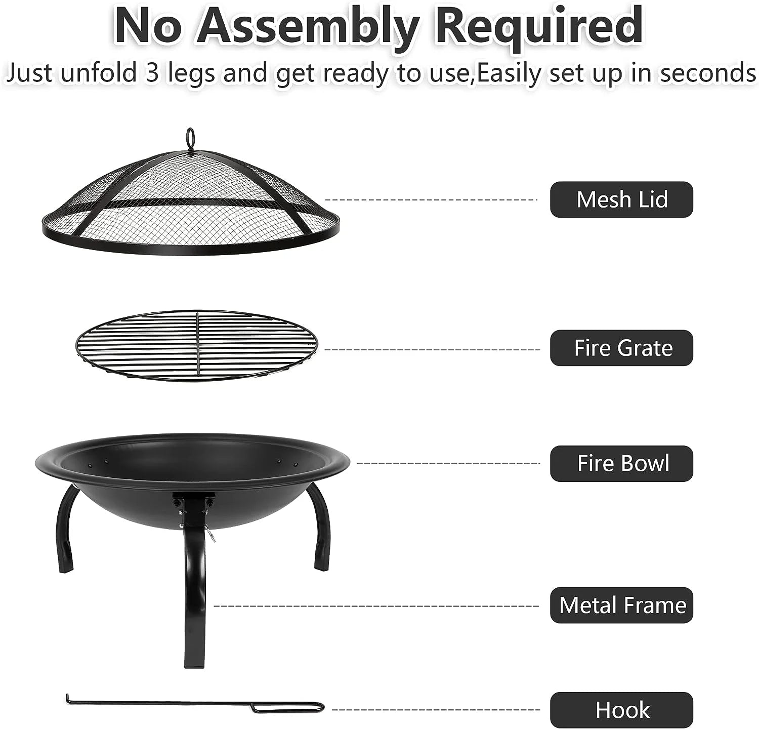 22" Foldable Mini Fire Pit with Mesh Spark Screen D19331