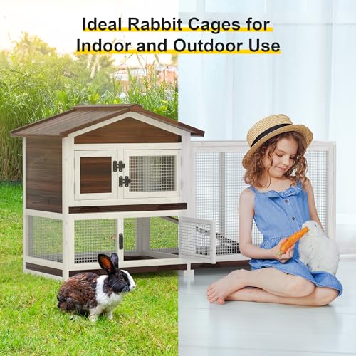 2 Story Wooden Rabbit Hutch with 3 Removable Tray T339732