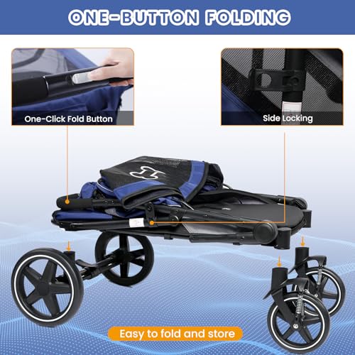 Navy Blue Pet Stroller with Access Ramp D821