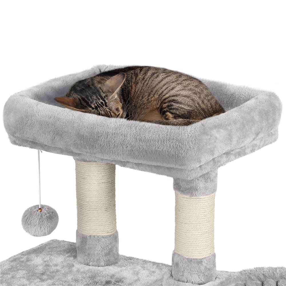 38" Light Gray Cat Tree with Condo Perch Basket Scratchers Y94076