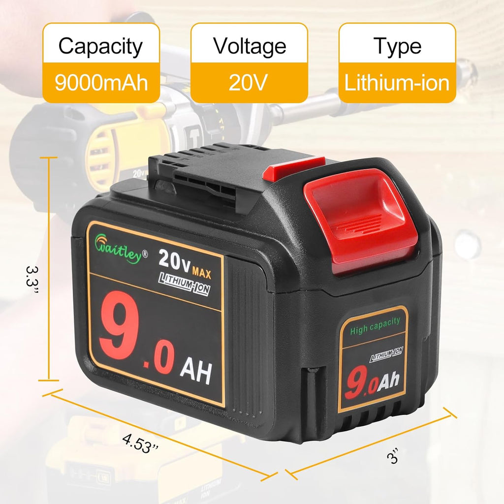 2 Pack 20V 9.0Ah Replacement Battery for Cordless Power Tools with LED Indicator T12280